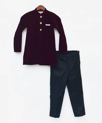 Wine bandhgala set in velvet 2