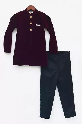 Wine bandhgala set in velvet