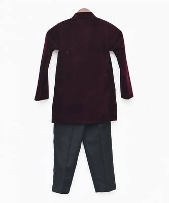 Wine bandhgala set in velvet 3