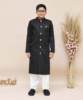 BOYS BLACK SILK SHERWANI 1