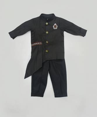 Blue Mirror Embroidery Jacket With Cotton Silk Kurta And Pant 1