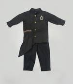 Blue Mirror Embroidery Jacket With Cotton Silk Kurta And Pant