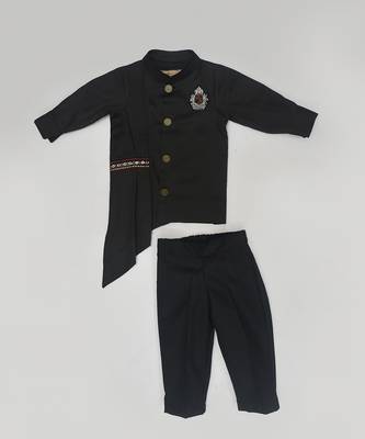 Blue Mirror Embroidery Jacket With Cotton Silk Kurta And Pant 2