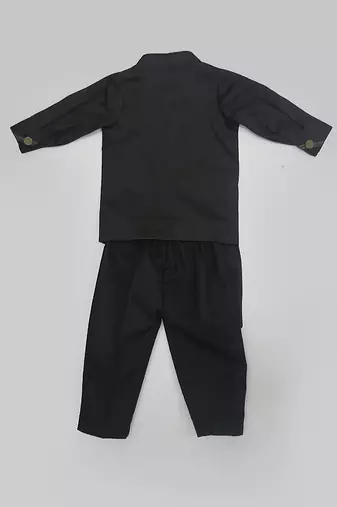 Blue Mirror Embroidery Jacket With Cotton Silk Kurta And Pant