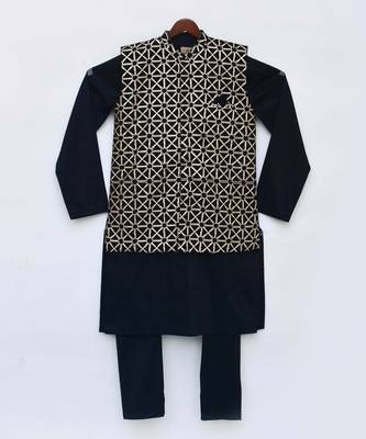 Black Gotta Embroidery Jacket With Kurta And Chudidar 1