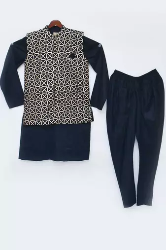 Black Gotta Embroidery Jacket With Kurta And Chudidar