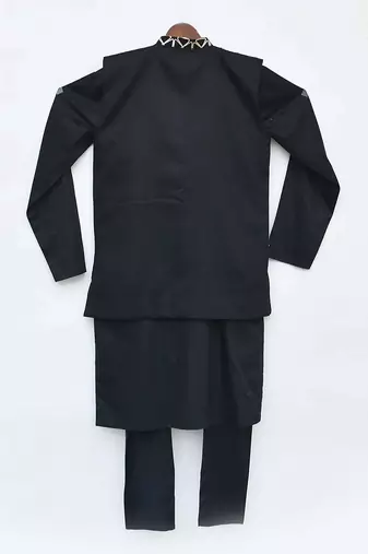 Black Gotta Embroidery Jacket With Kurta And Chudidar