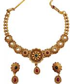 GOLD TONE ETHNIC CHOKER STONES STUDDED NECKLACE SET FOR WOMEN