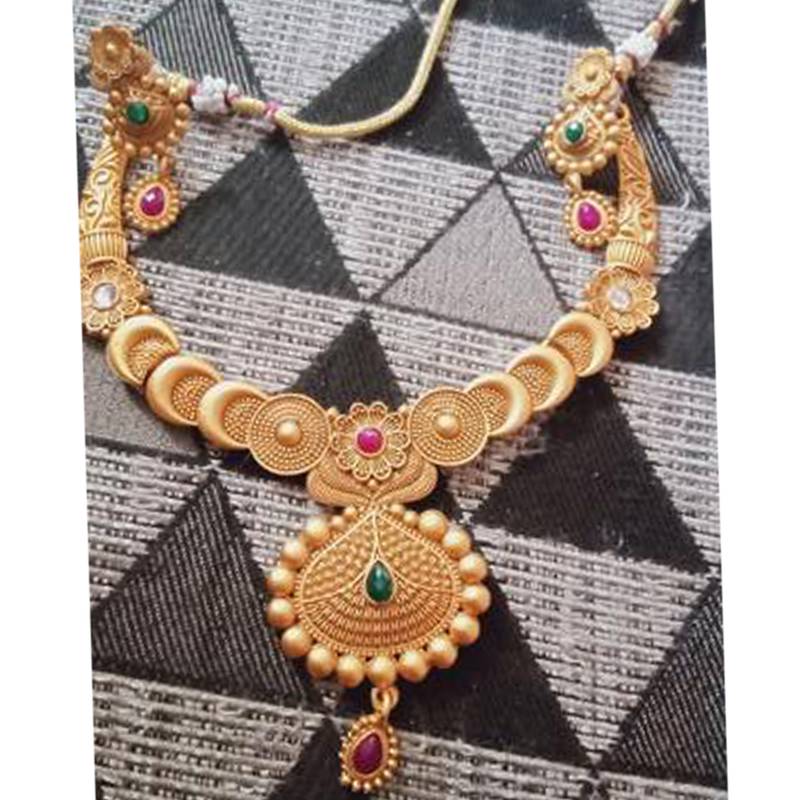 GOLD TONE ETHNIC CHOKER STONES STUDDED NECKLACE SET FOR WOMEN