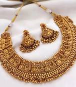 GOLD TONE ETHNIC CHOKER STONES STUDDED NECKLACE SET FOR WOMEN