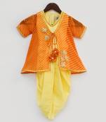 Yellow Dhoti Jumpsuit With Orange Leheriya Jacket