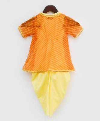 Yellow Dhoti Jumpsuit With Orange Leheriya Jacket 3