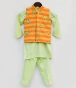 Green Kurta Pant With Orange Stripe Print Jacket