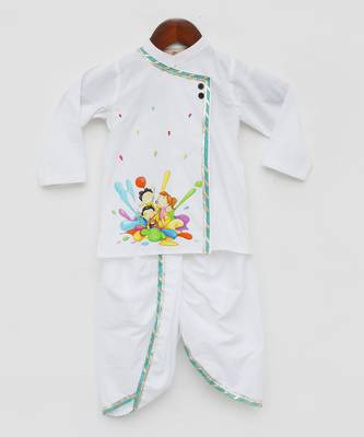 White printed Kurta Pyjama  4