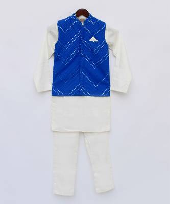 Nevy Blue Self Kurta And Jacket With Salwar 1