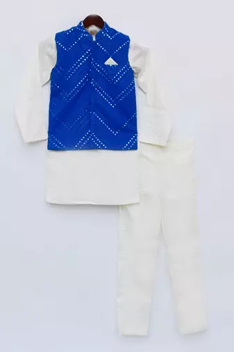 Nevy Blue Self Kurta And Jacket With Salwar