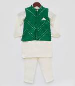 Green Embroidery Nehru Jacket Off White Kurta Pant for Boys