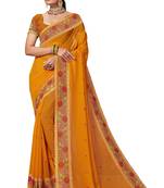 Mustard heavy resham and sequins embroidery work georgette party wear with blouse