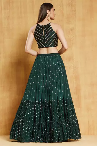 Beatific Dark Green Wedding Party Wear Sequins Work Lehenga Choli For Women