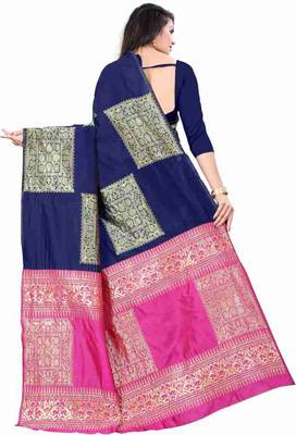 NAVY BLUE FANCY TRENDY JACCQUARD SAREE 3