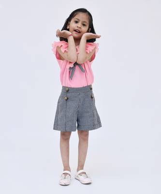  Pink Top With Black Checked Printed Shorts 2