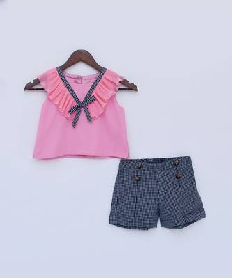  Pink Top With Black Checked Printed Shorts 4