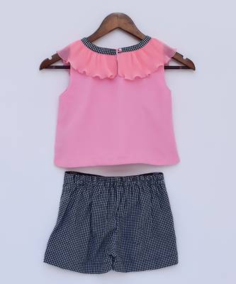  Pink Top With Black Checked Printed Shorts 5