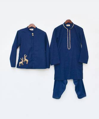 Blue Embroidery Ajkan And Pant 1