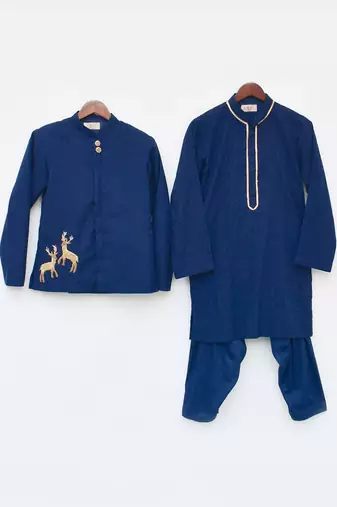 Blue Embroidery Ajkan And Pant