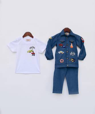 White T-Shirt With Denim Jacket And Pant 2