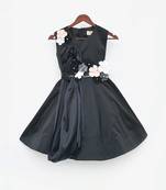 Black Taffeta Silk Dress With 3D Flowers