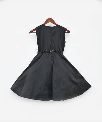 Black Taffeta Silk Dress With 3D Flowers 2