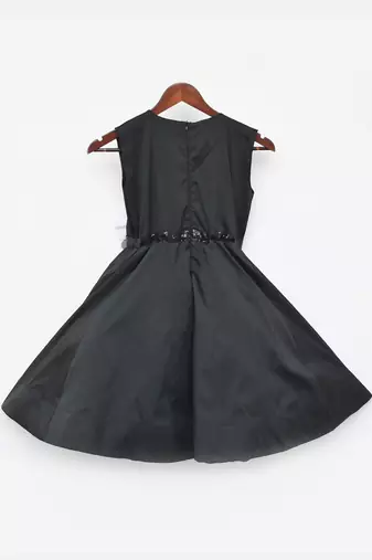 Black Taffeta Silk Dress With 3D Flowers