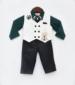Green Shirt Off white Waist Coat Pant for Boys