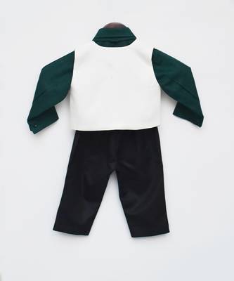 Green Shirt Off white Waist Coat Pant for Boys 3