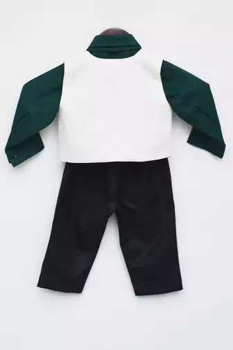 Green Shirt Off white Waist Coat Pant for Boys