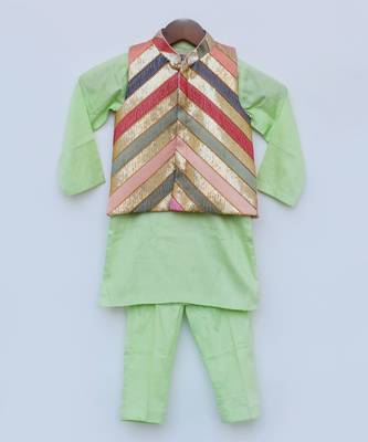 Sequins Embroidery Jacket And Green Kurta And Pant 1