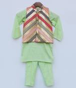 Sequins Embroidery Jacket And Green Kurta And Pant