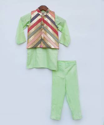 Sequins Embroidery Jacket And Green Kurta And Pant 2