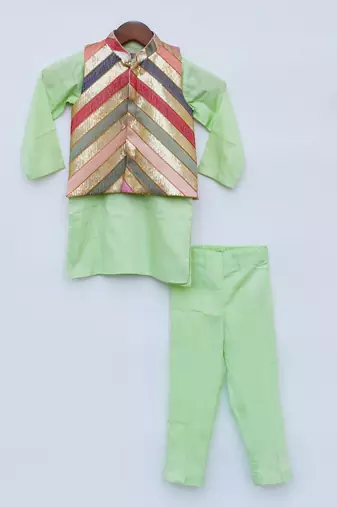 Sequins Embroidery Jacket And Green Kurta And Pant