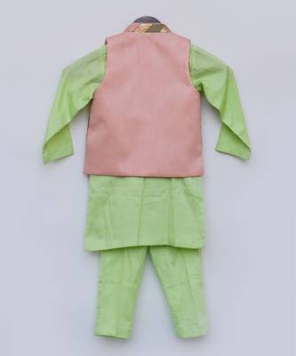 Sequins Embroidery Jacket And Green Kurta And Pant 3