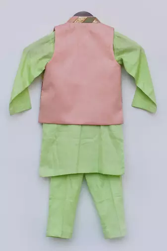 Sequins Embroidery Jacket And Green Kurta And Pant