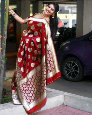 RED FANCY TRENDY JACCQUARD SAREE 1
