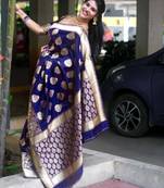 BLUE FANCY TRENDY JACCQUARD SAREE