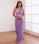 Lavender pre draped saree with belt