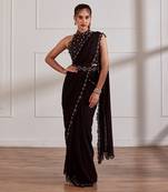 Black predraped saree set with belt