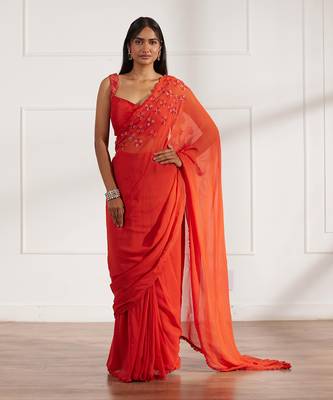 Rust draped saree set 1