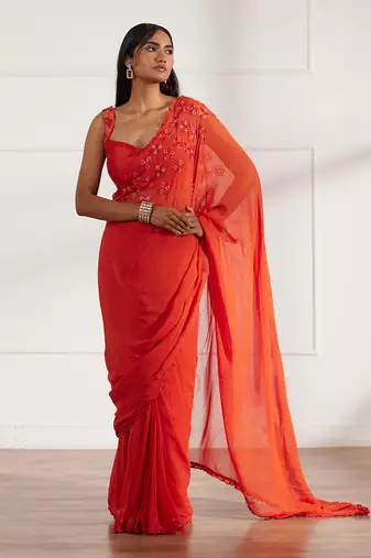 Rust draped saree set