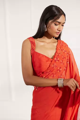 Rust draped saree set