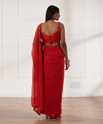 Rust draped saree set 4